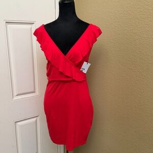 by the way. Red Ruffle V-Neck Mini Dress